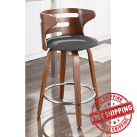 Lumisource B24-COSNIR WLCHAR2 Cosini Mid-Century Modern Counter Stool with Swivel in Walnut and Charcoal Fabric - Set of 2